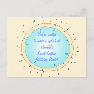 Sweet Sixteen Pool Party Birthday Invitations