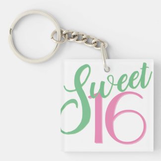 Sweet Sixteen Preppy Pink and Green Keychain