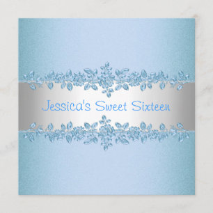 Sweet Sixteen Pretty Blue Roses Birthday Party Invitation