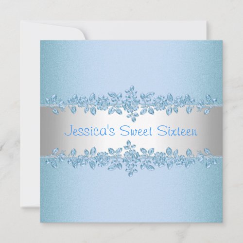 Sweet Sixteen Pretty Blue Roses Birthday Party Invites