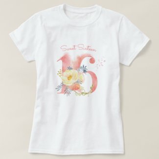 Sweet Sixteen Pretty Floral Custom 16th Birthday T-Shirt