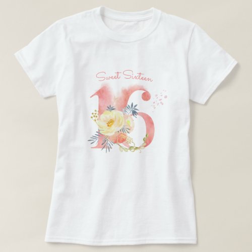 Sweet Sixteen Pretty Floral Custom 16th Birthday T_Shirt