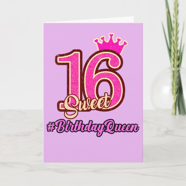 Sweet Sixteen Princess Crown, 16th Birthday Queen Card (Front)