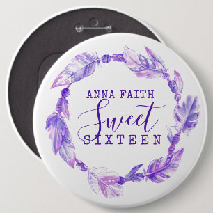 Sweet sixteen purple feather beads watercolor button