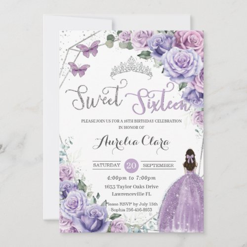 Sweet Sixteen Purple Floral Princess 16th Birthday Invitation
