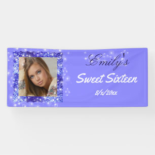 Sweet Sixteen, Purple Glitter, Custom Banner
