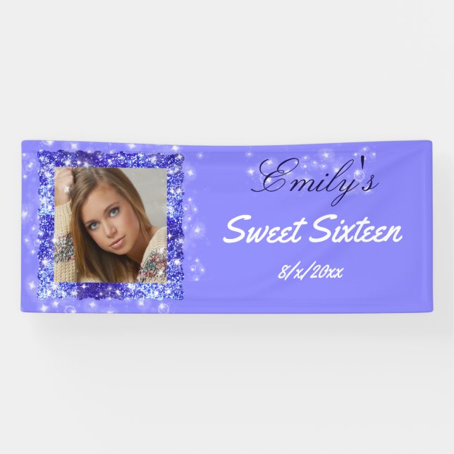 Sweet Sixteen, Purple Glitter, Custom Banner (Horizontal)