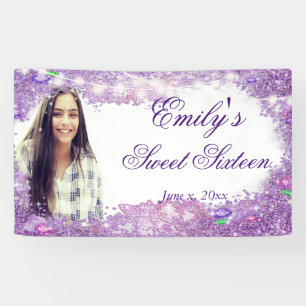 Sweet Sixteen Purple Glitter, Sparkle Lights Banner
