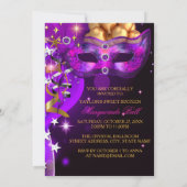 Sweet Sixteen Purple Gold Black Masquerade Party Invitation (Back)