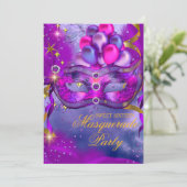 Sweet Sixteen Purple Gold Blue Masquerade Party Invitation (Standing Front)