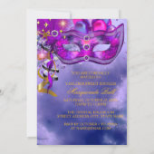Sweet Sixteen Purple Gold Blue Masquerade Party Invitation (Back)