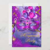 Sweet Sixteen Purple Gold Blue Masquerade Party Invitation (Front)