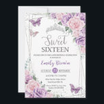 Sweet Sixteen Purple Lilac Pink Floral Butterflies Invitation<br><div class="desc">Personalize this lovely Sweet 16 Birthday invitation with own wording easily and quickly,  simply press the customize it button to further re-arrange and format the style and placement of the text.  Matching items available in store!  (c) The Happy Cat Studio</div>