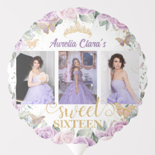Sweet Sixteen Purple Lilac Pink Floral Gold Photo Balloon