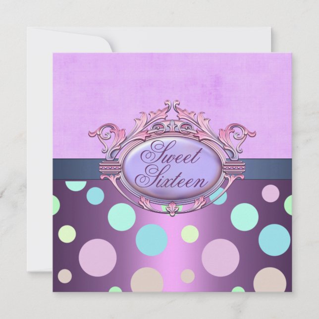 Sweet Sixteen Purple Polka Dot Birthday Invitation (Front)