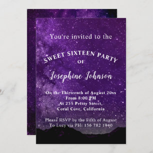 Sweet Sixteen Purple Stars Glitter Invitation