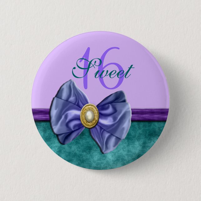 "sweet sixteen" purple teal 16 birthday button (Front)
