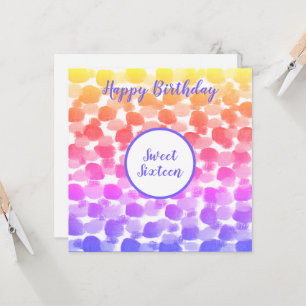 Sweet Sixteen Rainbow Color Watercolor Birthday Card