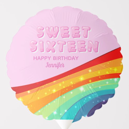 Sweet Sixteen Rainbow Sparkle Girly 16th Birthday Balloon