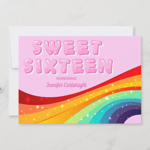 Sweet Sixteen Rainbow Sparkle Girly 16th Birthday Invitation