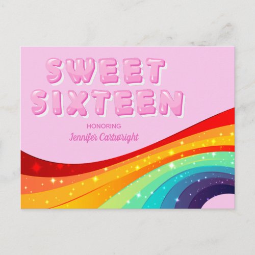 Sweet Sixteen Rainbow Sparkle Girly 16th Birthday Postcard