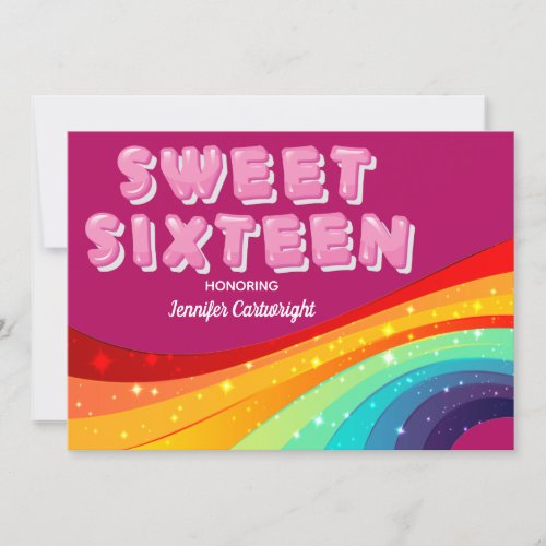 Sweet Sixteen Rainbow Sparkle Pink Birthday Party Invitation
