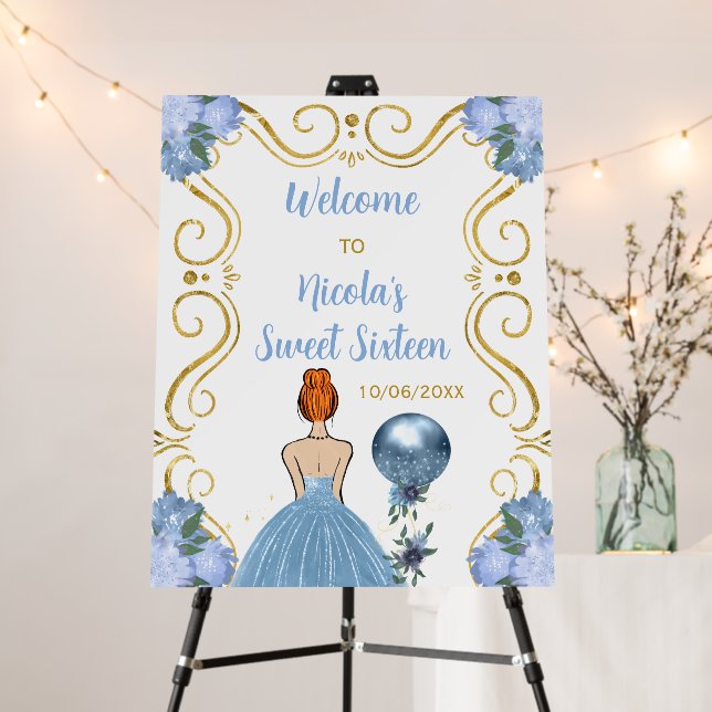 Sweet Sixteen Red Hair Princess Blue Welcome Foam Board (In Situ (Stand))