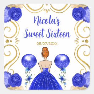 Sweet Sixteen Red Hair Princess in Blue Square Sticker