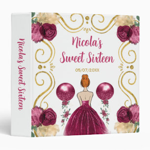 Sweet Sixteen Red Hair Princess in Burgundy 3 Ring Binder