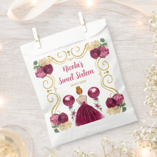 Sweet Sixteen Red Hair Princess in Burgundy Red Favor Bag