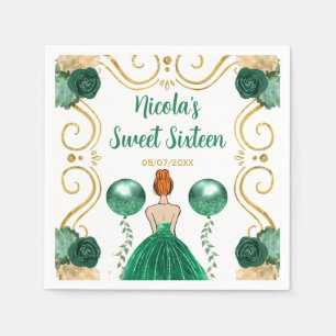 Sweet Sixteen Red Hair Princess in Green Napkins