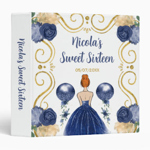Sweet Sixteen Red Hair Princess in Navy 3 Ring Binder