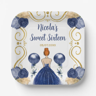 Sweet Sixteen Red Hair Princess in Navy Blue Paper Plates