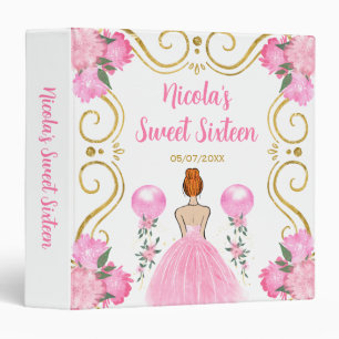 Sweet Sixteen Red Hair Princess in Pink 3 Ring Binder