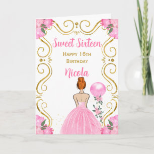 Sweet Sixteen Red Hair Princess in Pink Card