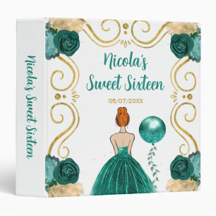 Sweet Sixteen Red Hair Princess in Teal 3 Ring Binder