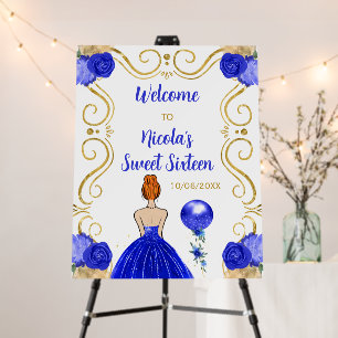 Sweet Sixteen Red Hair Princess Royal Blue Welcome Foam Board
