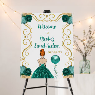 Sweet Sixteen Red Hair Princess Teal Blue Welcome Foam Board