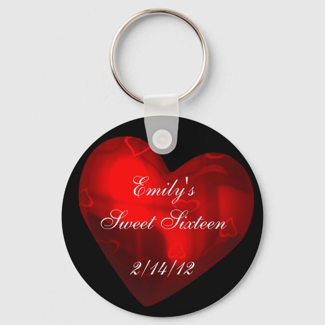 Sweet Sixteen Red Heart Party Favor Keychain (Front)