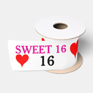  Sweet Sixteen Red Hearts Pink Black 3 INCH Satin Ribbon