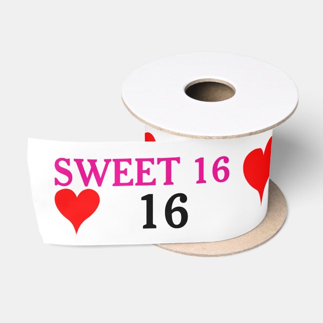  Sweet Sixteen Red Hearts Pink Black  Satin Ribbon (Spool)