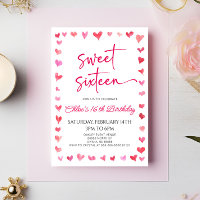 Sweet Sixteen Red Pink Hearts 16th Birthday Party