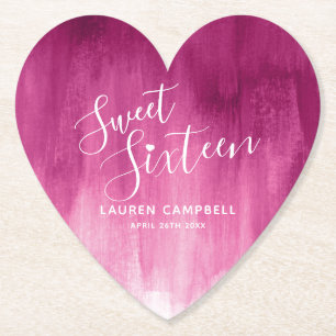 Sweet sixteen red pink modern art wash paper coaster