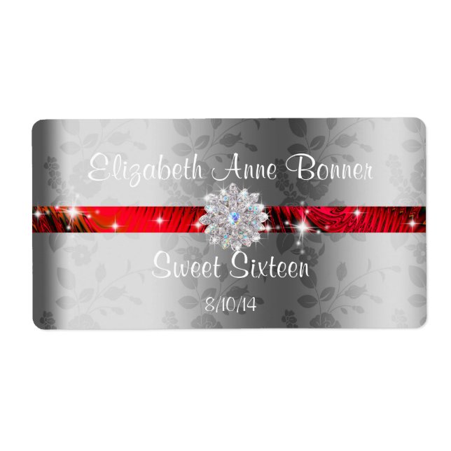 Sweet Sixteen Red with Sparkle, Personalized Label (Front)