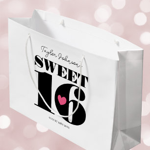 Sweet Sixteen Retro Birthday Teen White Pink Large Gift Bag