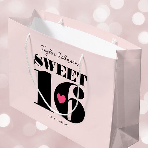 Sweet Sixteen Retro Happy Birthday Teen Pink Large Gift Bag