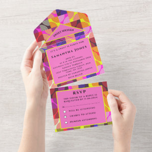 Sweet Sixteen Retro Vintage 1980 Girly Pretty All  All In One Invitation