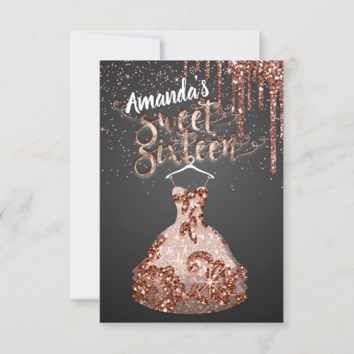 Sweet Sixteen Rose Dress Floral Princess Drip Gray Invitation