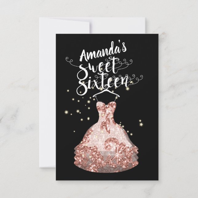 Sweet Sixteen Rose Dress Florals Princess Stars Invitation (Back)
