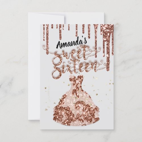 Sweet Sixteen Rose Dress Glitter Drip Black Gray Invitation